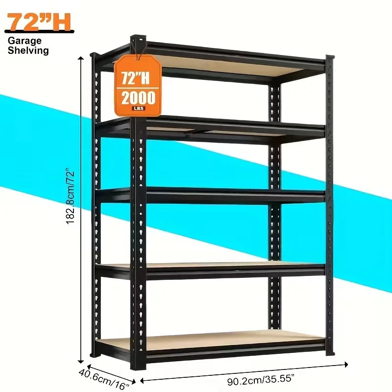 5-Tier Heavy Duty Shelving Unit 2000LBS Capacity - 72"W x 36"D x 16"H