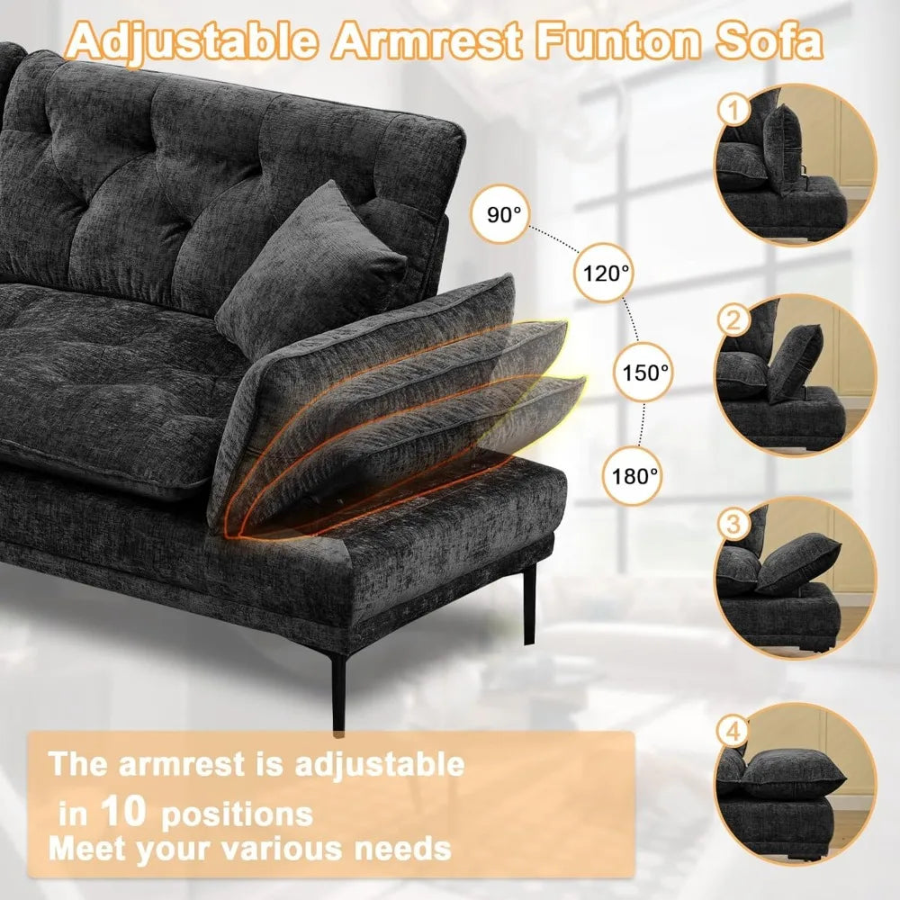 Adjustable Armrest, Comfy Chenille Fluffy Couch