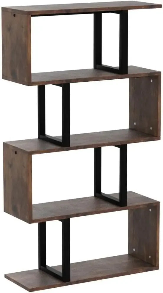 5 Tiers Bookshelf, Modern S-Shaped Z-Shelf Style