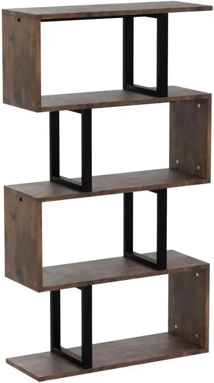 5 Tiers Bookshelf, Modern S-Shaped Z-Shelf Style