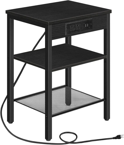 End Table with 3-Tier Nightstand with Adjustable Shelves, Charging Station