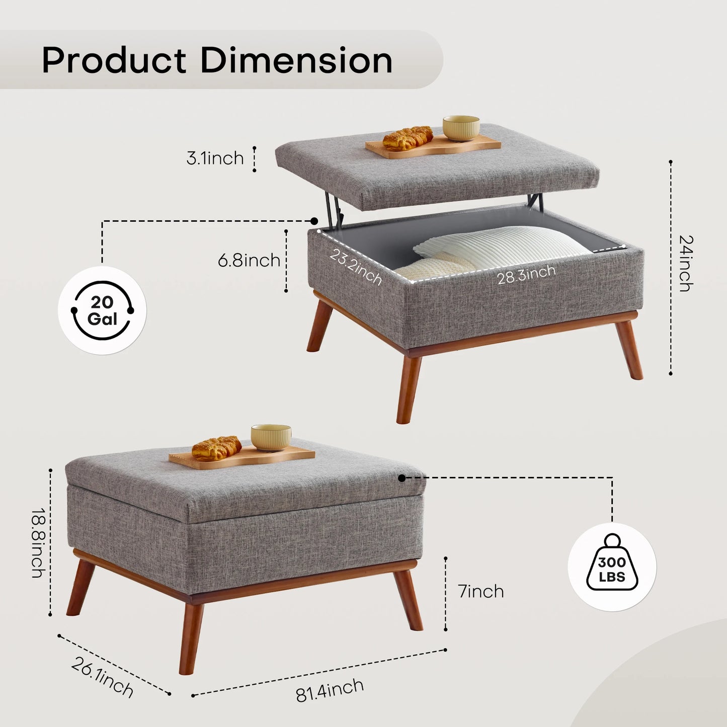 31.4 inch Lift Top Large Coffee Table with High-density Foam Wood