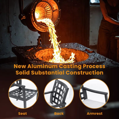 Rectangular Table Six Chairs 4 Stationary 2 Swivel Rockers Cast Aluminum RustFree